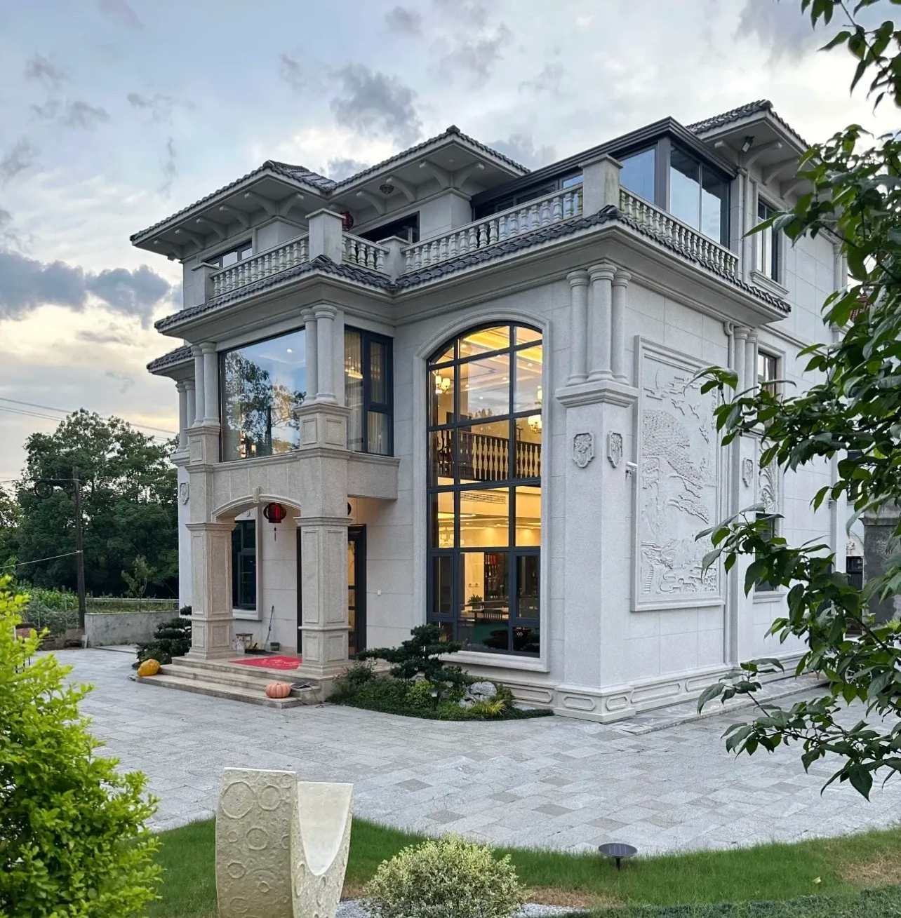 焦作 白麻花岗岩私人别墅干挂石材豪华定制