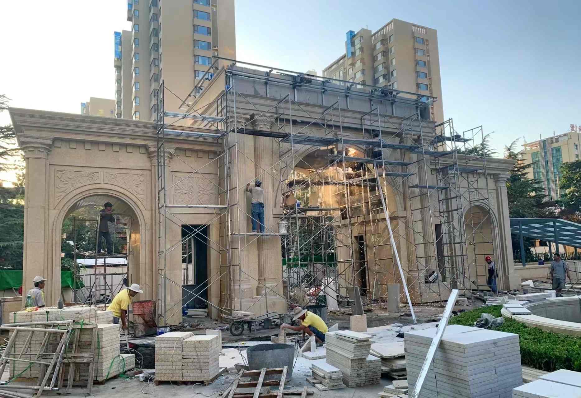 焦作 黄金麻荔枝面花岗岩小区门楼外墙干挂