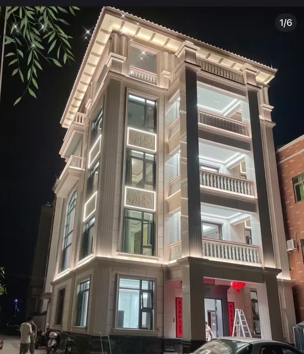 焦作 芝麻白花岗岩别墅外墙夜间效果