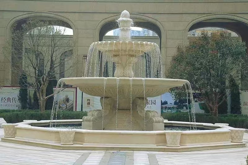 焦作 黄金麻花岗岩异型加工——户外庭院石雕流水喷泉